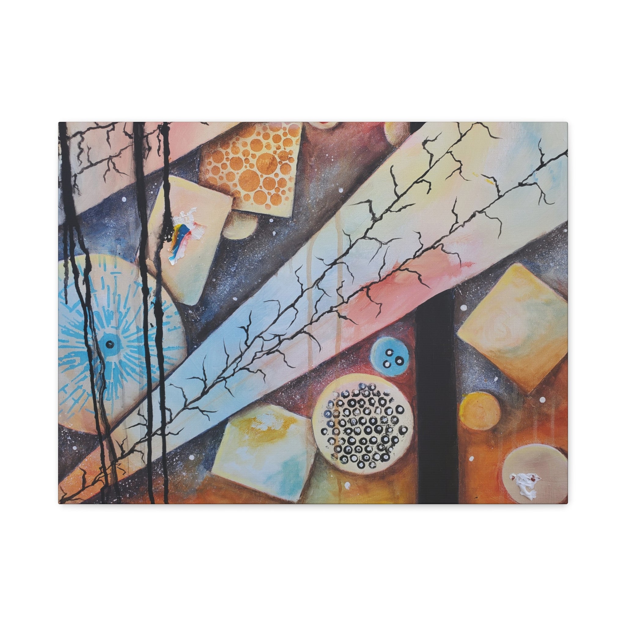 GOLDEN CARTOGRAPHY - DRIFT OF THE BLUE REALM - Abstract Cosmic Geometry Matte Canvas Print - Stretched 1.25"