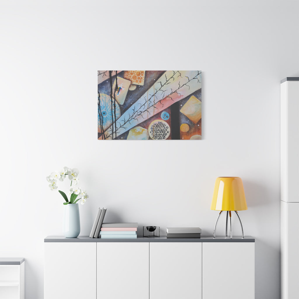GOLDEN CARTOGRAPHY - DRIFT OF THE BLUE REALM - Abstract Geometric Canvas Art - Pastel Galaxy Stretched Matte Print