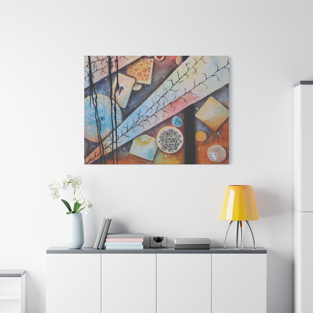 GOLDEN CARTOGRAPHY - DRIFT OF THE BLUE REALM - Abstract Cosmic Geometry Matte Canvas Print - Stretched 1.25"
