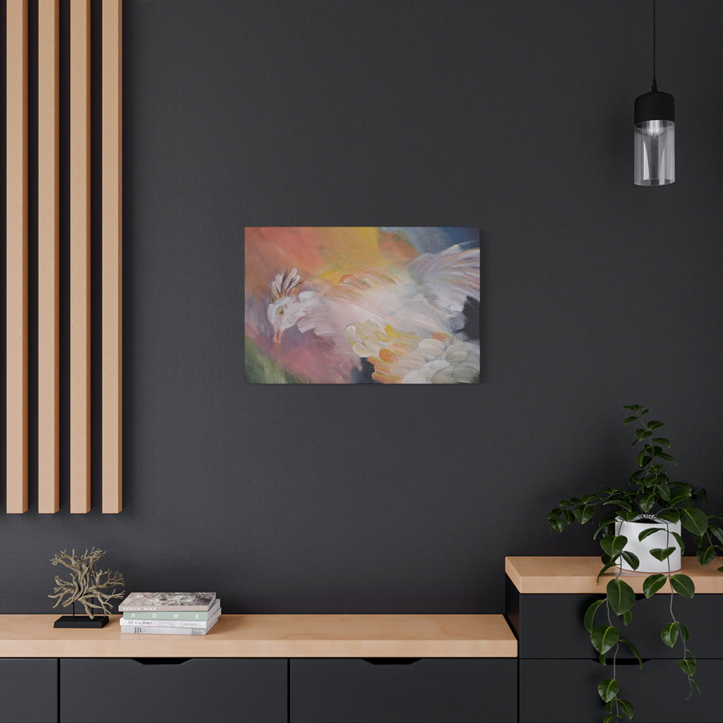 RISE OF THE RADIENT HEN - Art Canvas Print — Soft Pastel Bird Wall Art, Matte Stretched 1.25"
