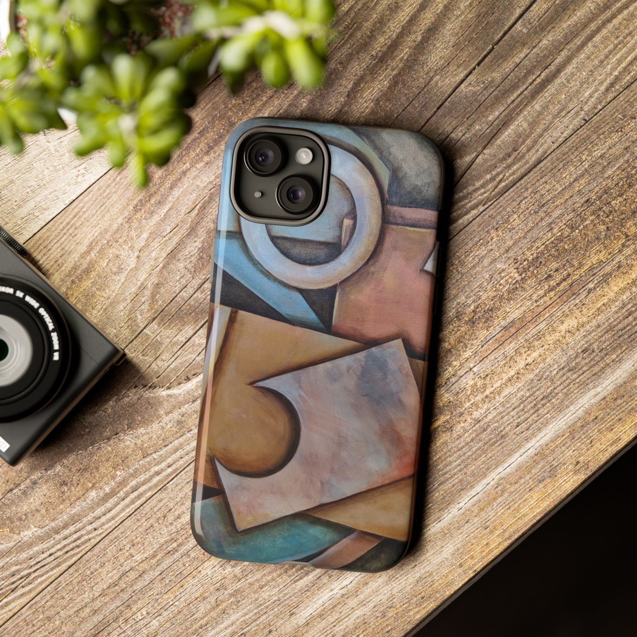 Abstract Geometric Tough Phone Case – Modern Cubist Art Protection