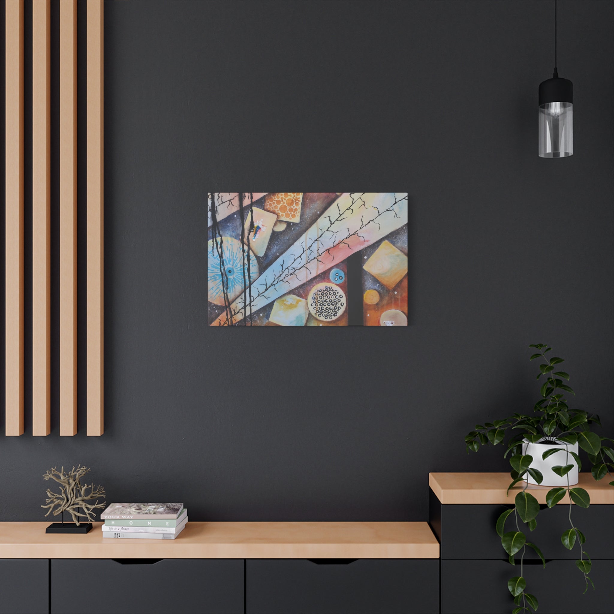 GOLDEN CARTOGRAPHY - DRIFT OF THE BLUE REALM - Abstract Cosmic Geometry Matte Canvas Print - Stretched 1.25"