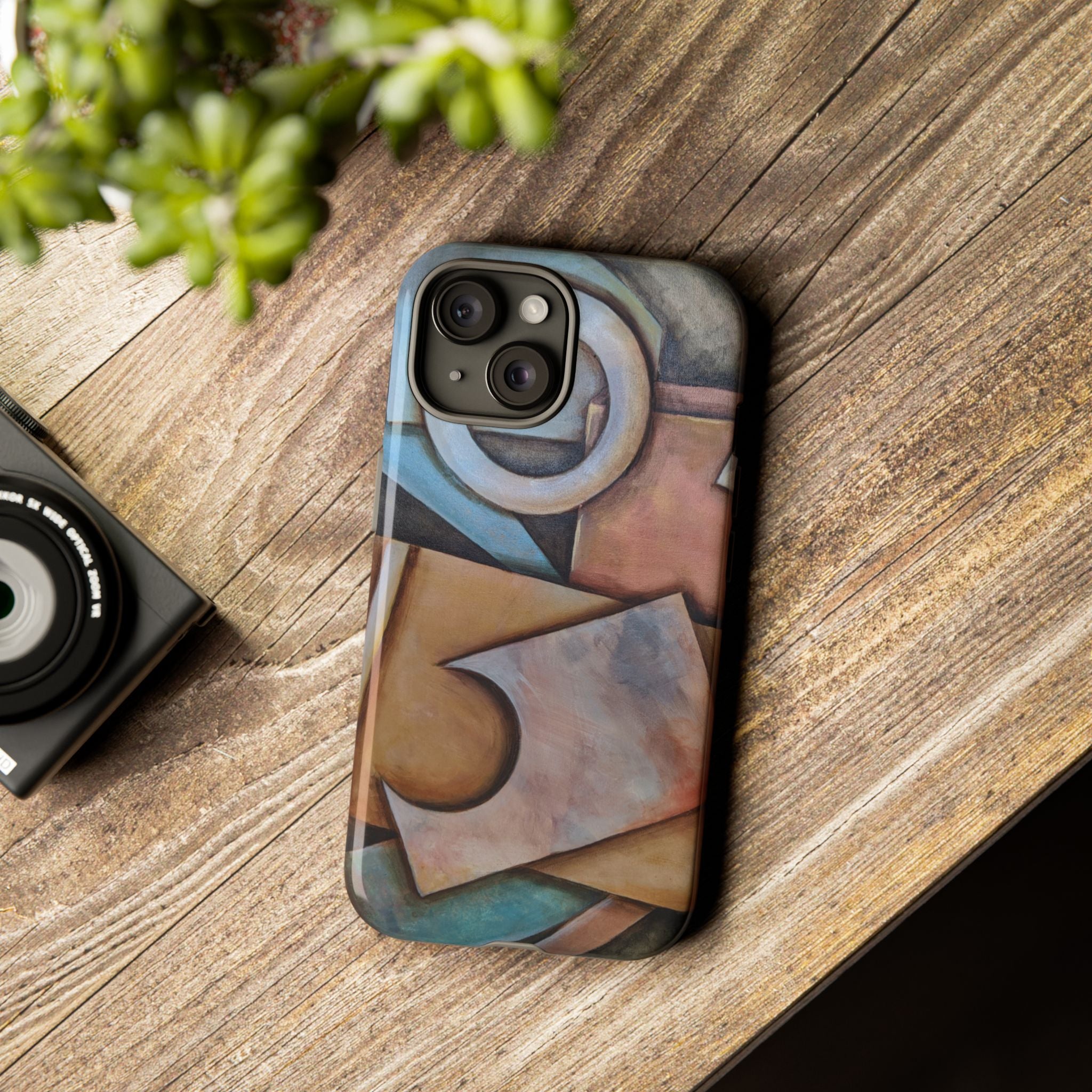 Abstract Geometric Tough Phone Case – Modern Cubist Art Protection