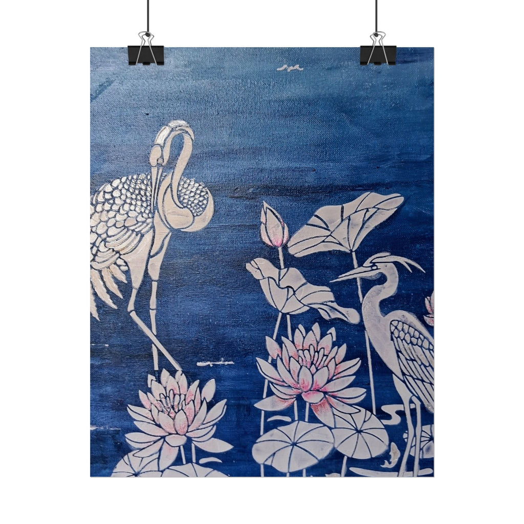 WATER LILLY SONOTA - Lotus & Heron Botanical Poster
