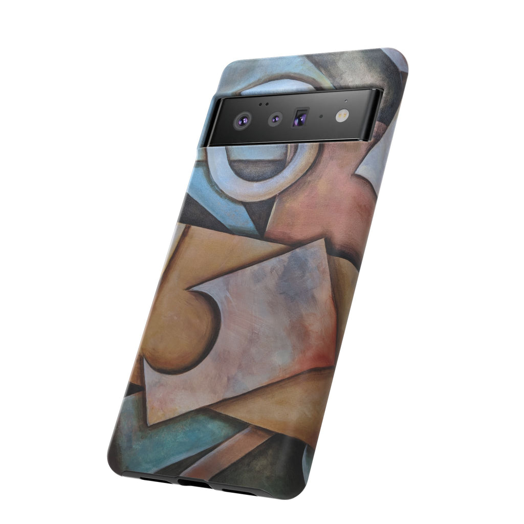 Abstract Geometric Tough Phone Case – Modern Cubist Art Protection