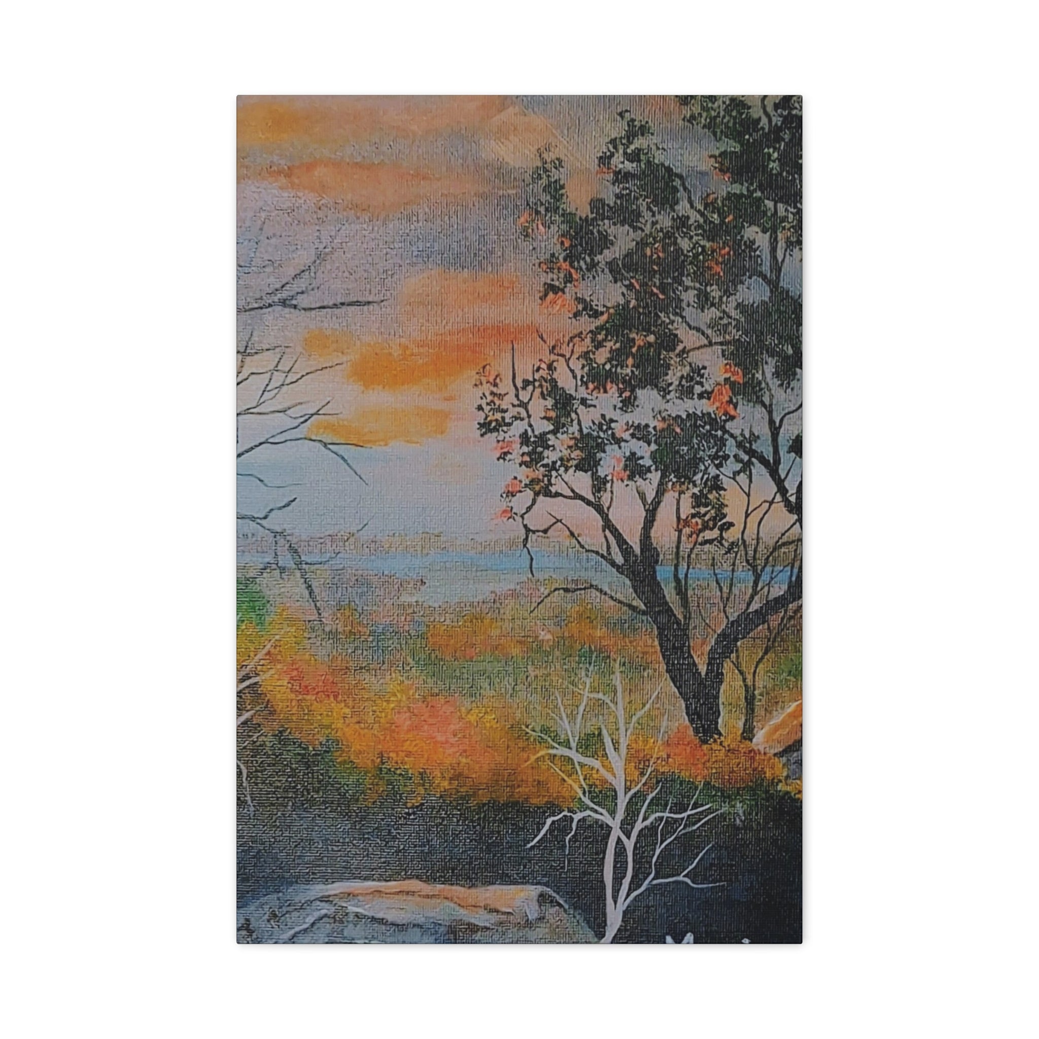 EVENING NEAR THE HUDSON RIVER - Sunset Landscape Canvas Print — Seaside Tree Matte Stretched Wall Art