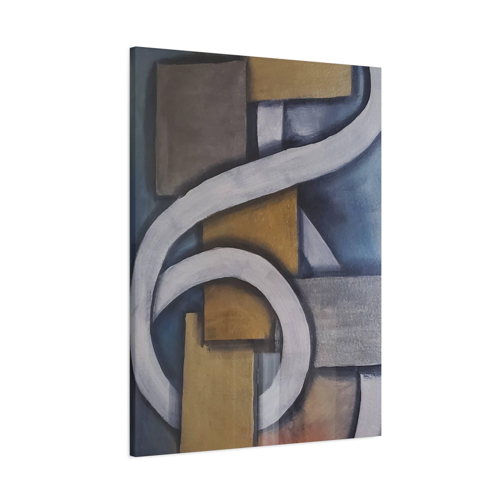 METALIC BLOCKS - Abstract Geometric Matte Canvas Print — Modern Blue & Gold Wall Art