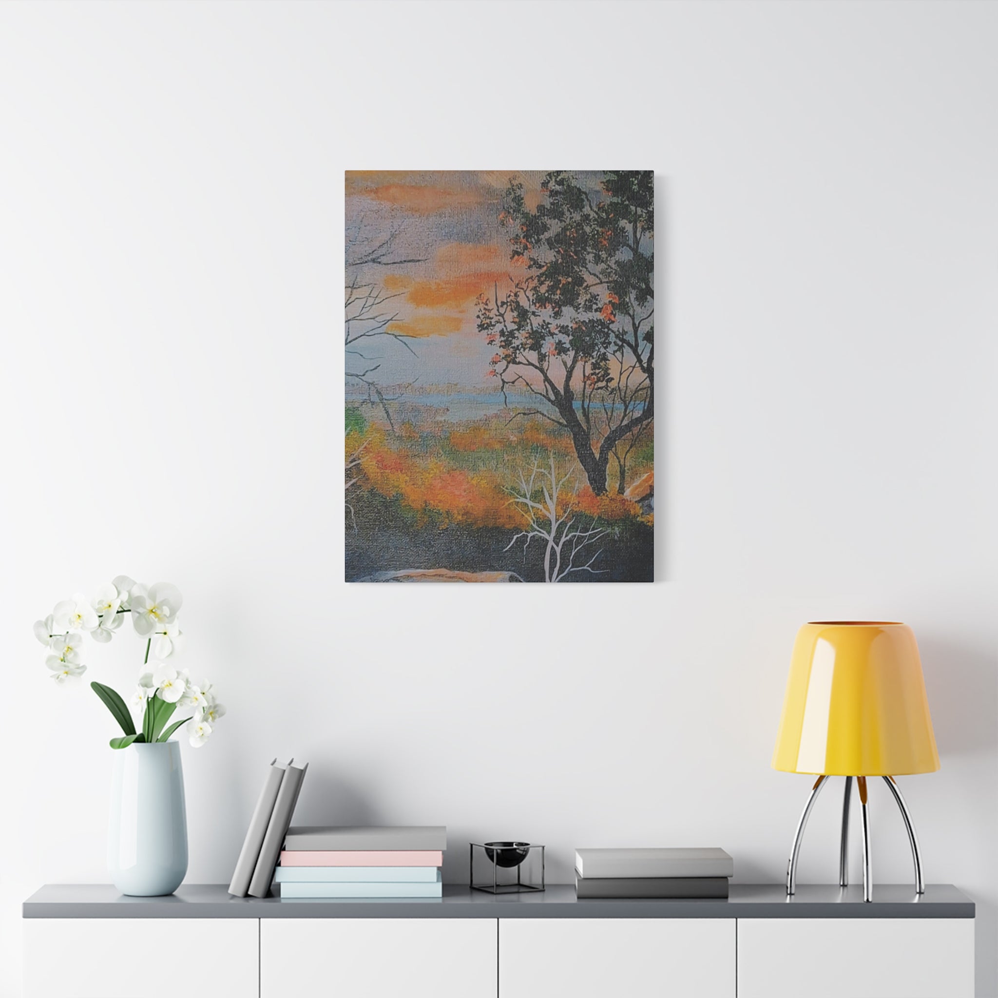 EVENING NEAR THE HUDSON RIVER - Sunset Landscape Canvas Print — Seaside Tree Matte Stretched Wall Art