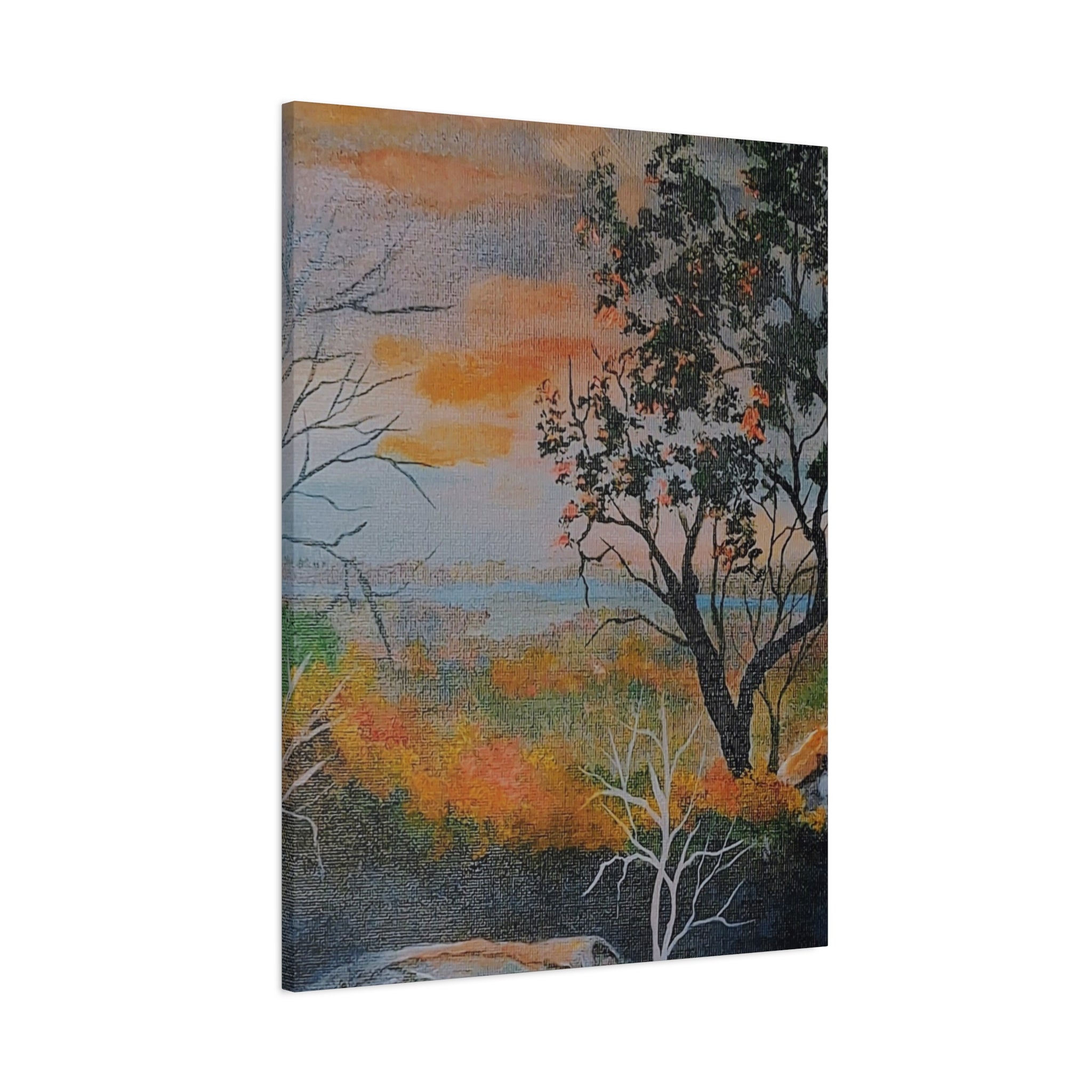 EVENING NEAR THE HUDSON RIVER - Sunset Landscape Canvas Print — Seaside Tree Matte Stretched Wall Art