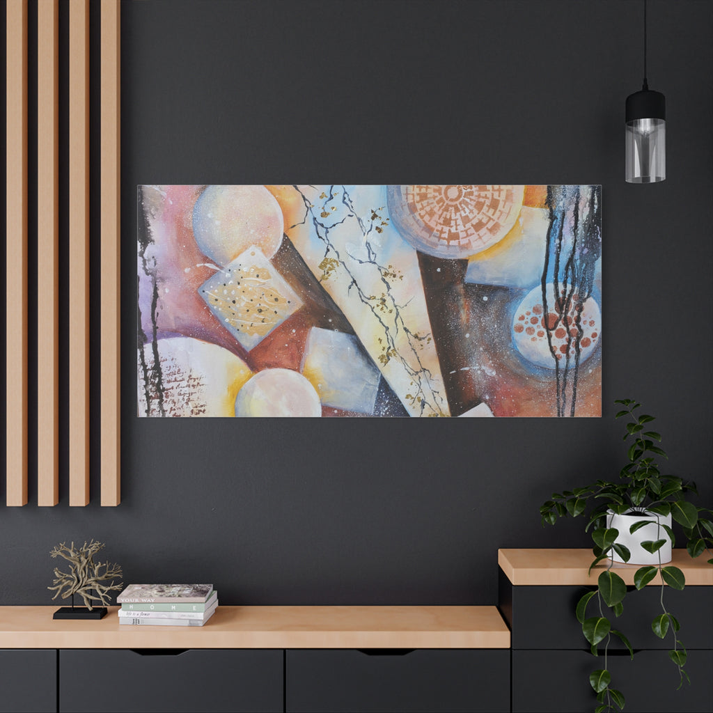 GOLDEN CARTOGRAPHY OF THE FIRE MERIDIAN - Abstract Geometric Canvas Art – Modern Stretched Matte Wall Decor