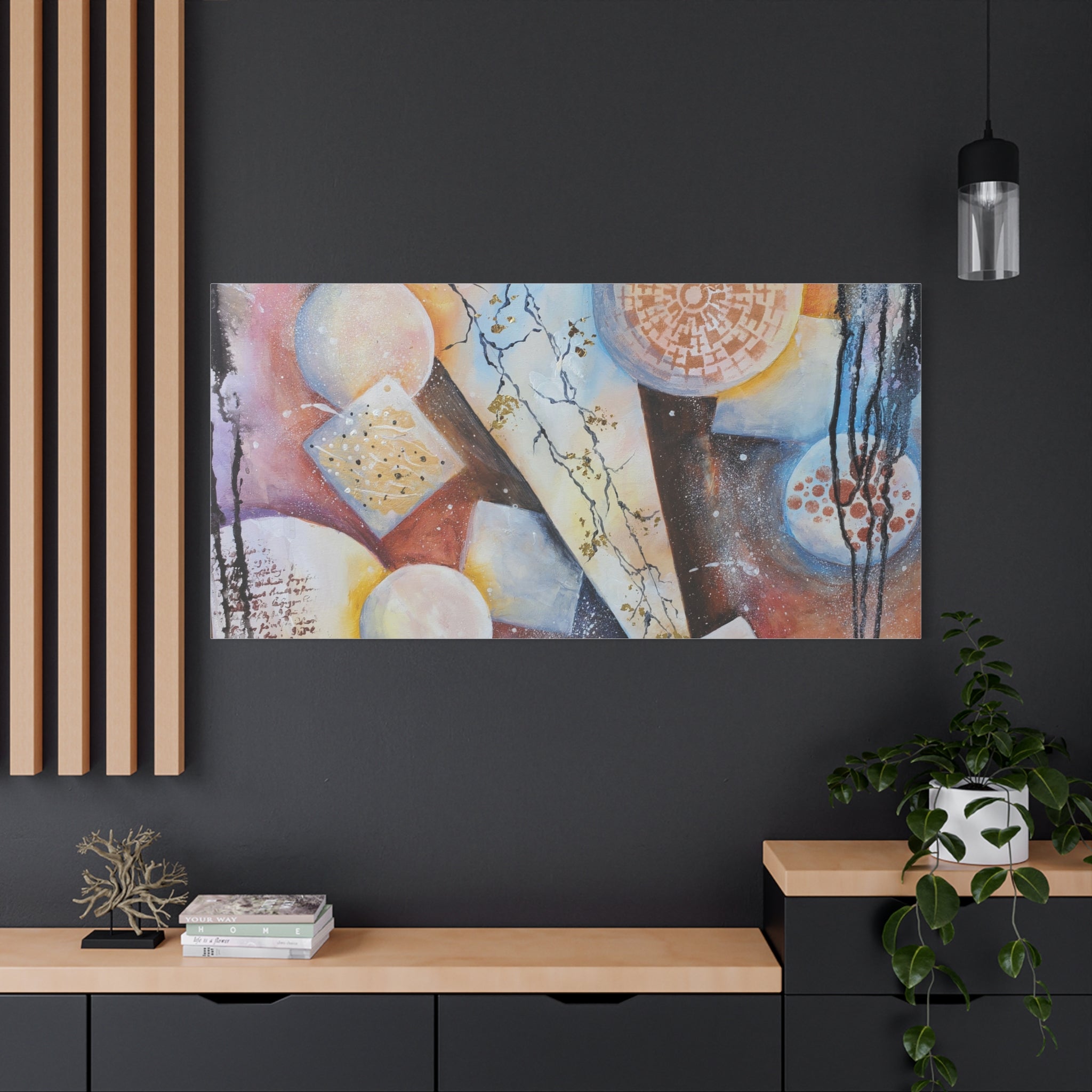 GOLDEN CARTOGRAPHY OF THE FIRE MERIDIAN - Abstract Geometric Canvas Art – Modern Stretched Matte Wall Decor