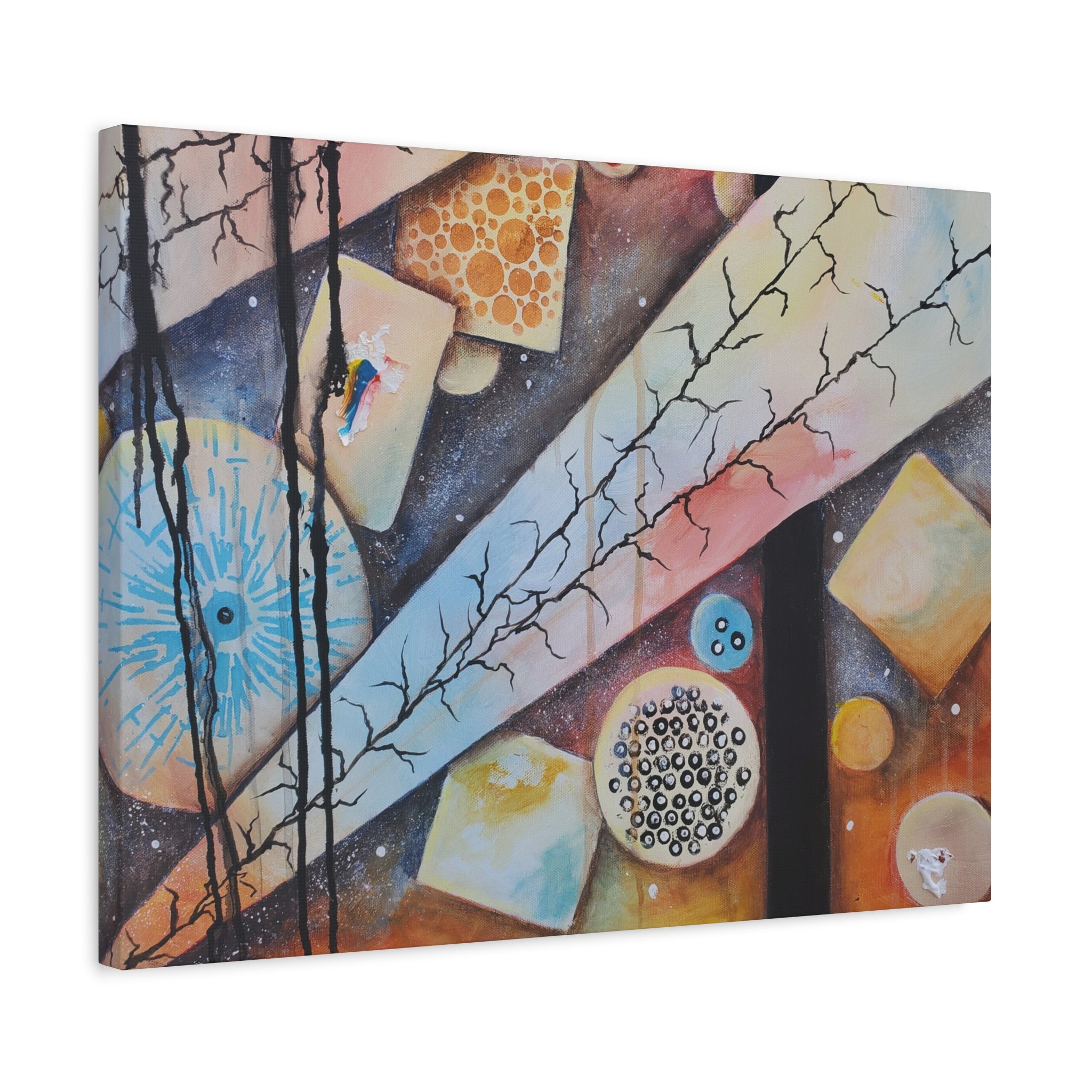 GOLDEN CARTOGRAPHY - DRIFT OF THE BLUE REALM - Abstract Cosmic Geometry Matte Canvas Print - Stretched 1.25"