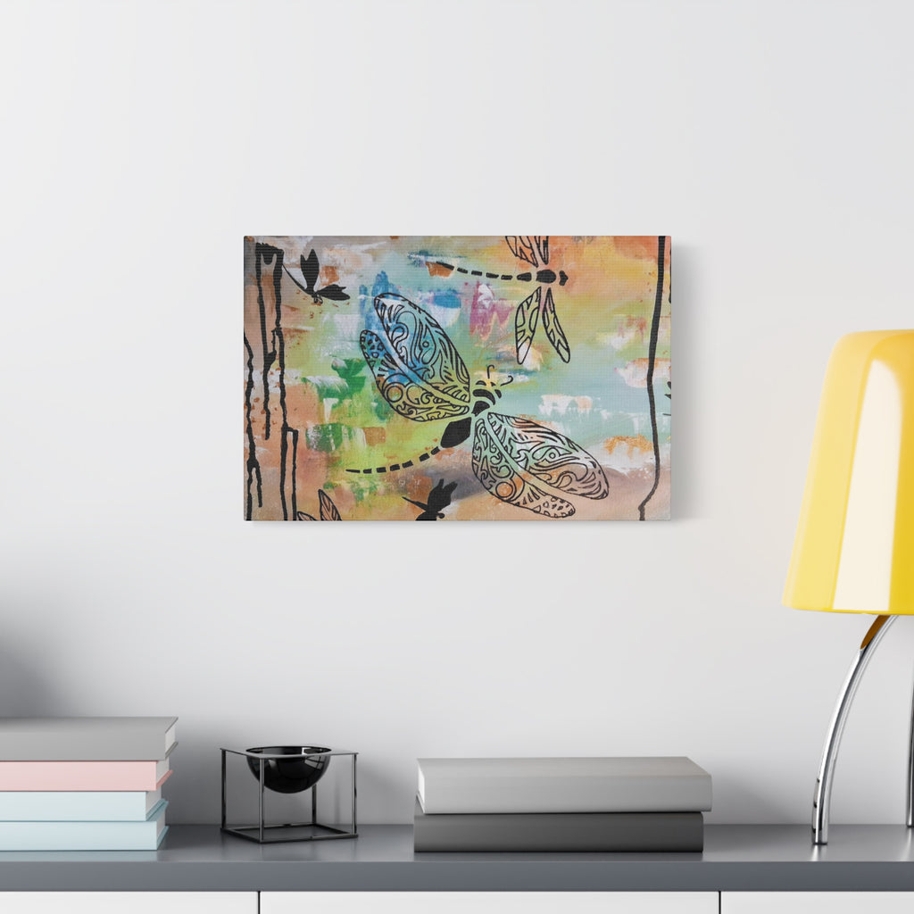 Dragonfly Wall Art Canvas — Colorful Boho Stretched Canvas Print