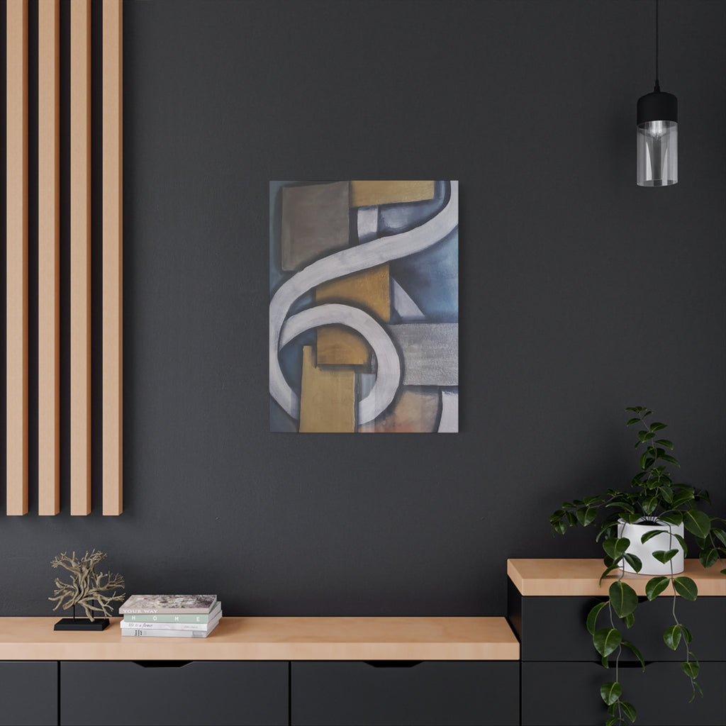 METALIC BLOCKS - Abstract Geometric Matte Canvas Print — Modern Blue & Gold Wall Art