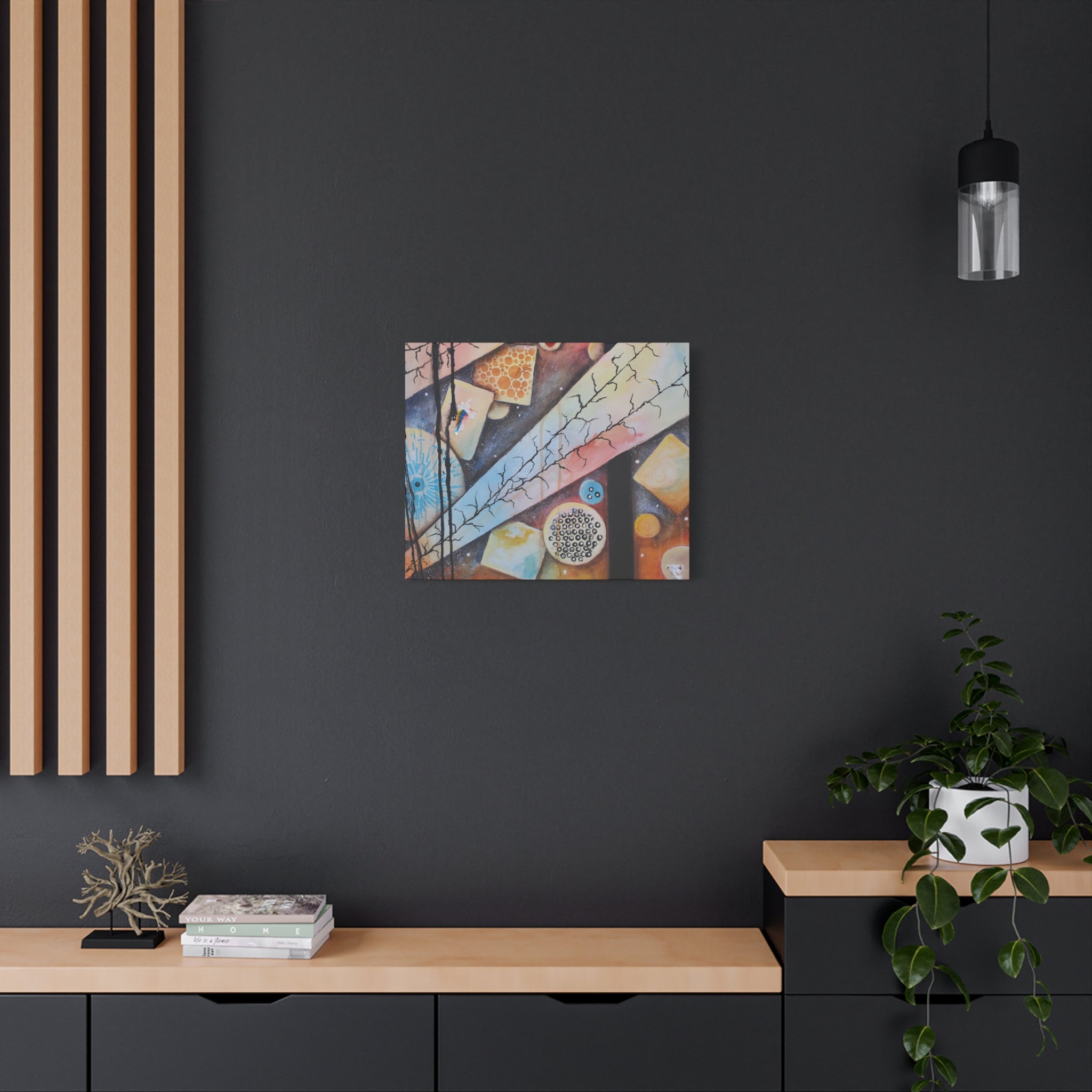 GOLDEN CARTOGRAPHY - DRIFT OF THE BLUE REALM - Abstract Geometric Canvas Art - Pastel Galaxy Stretched Matte Print