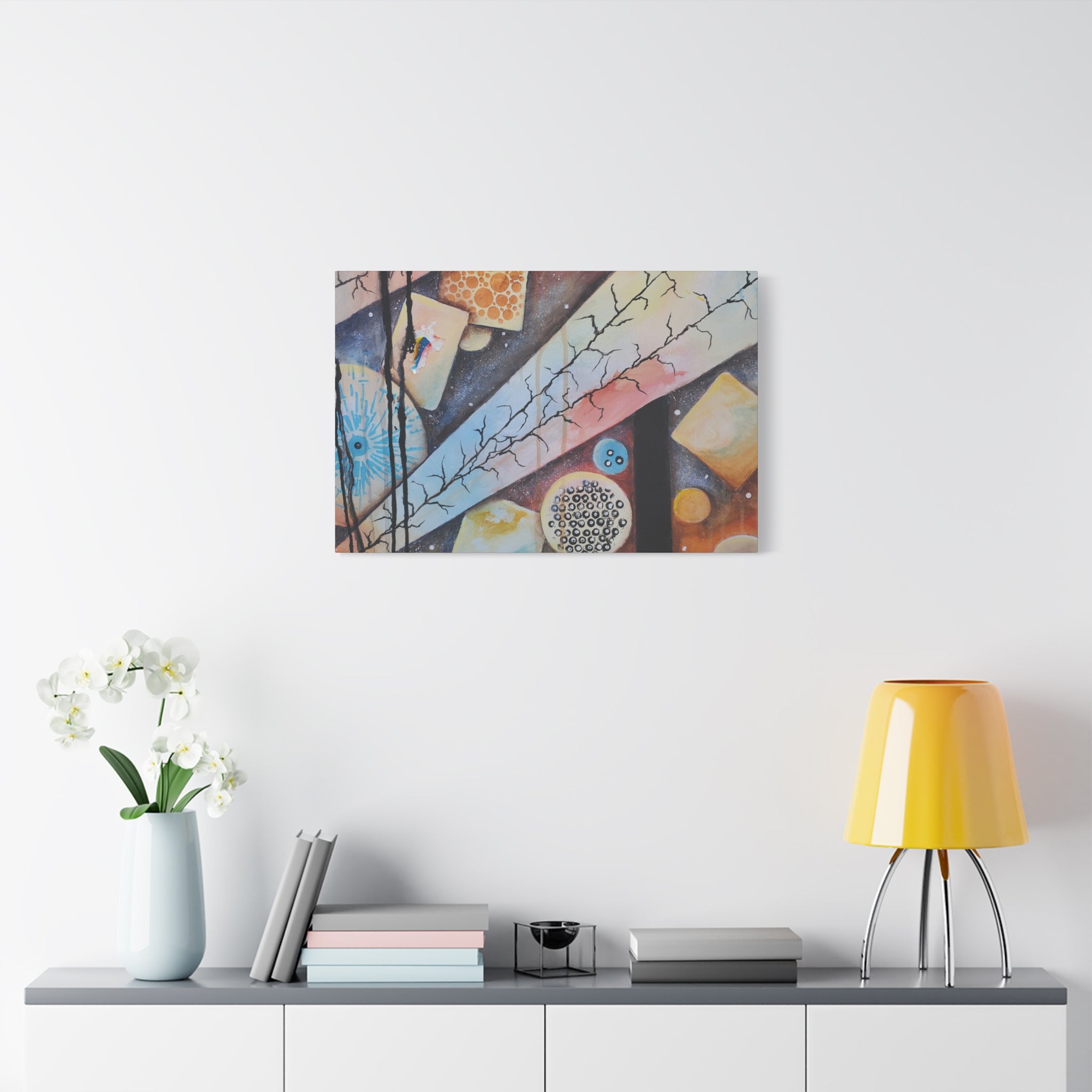GOLDEN CARTOGRAPHY - DRIFT OF THE BLUE REALM - Abstract Geometric Canvas Art - Pastel Galaxy Stretched Matte Print