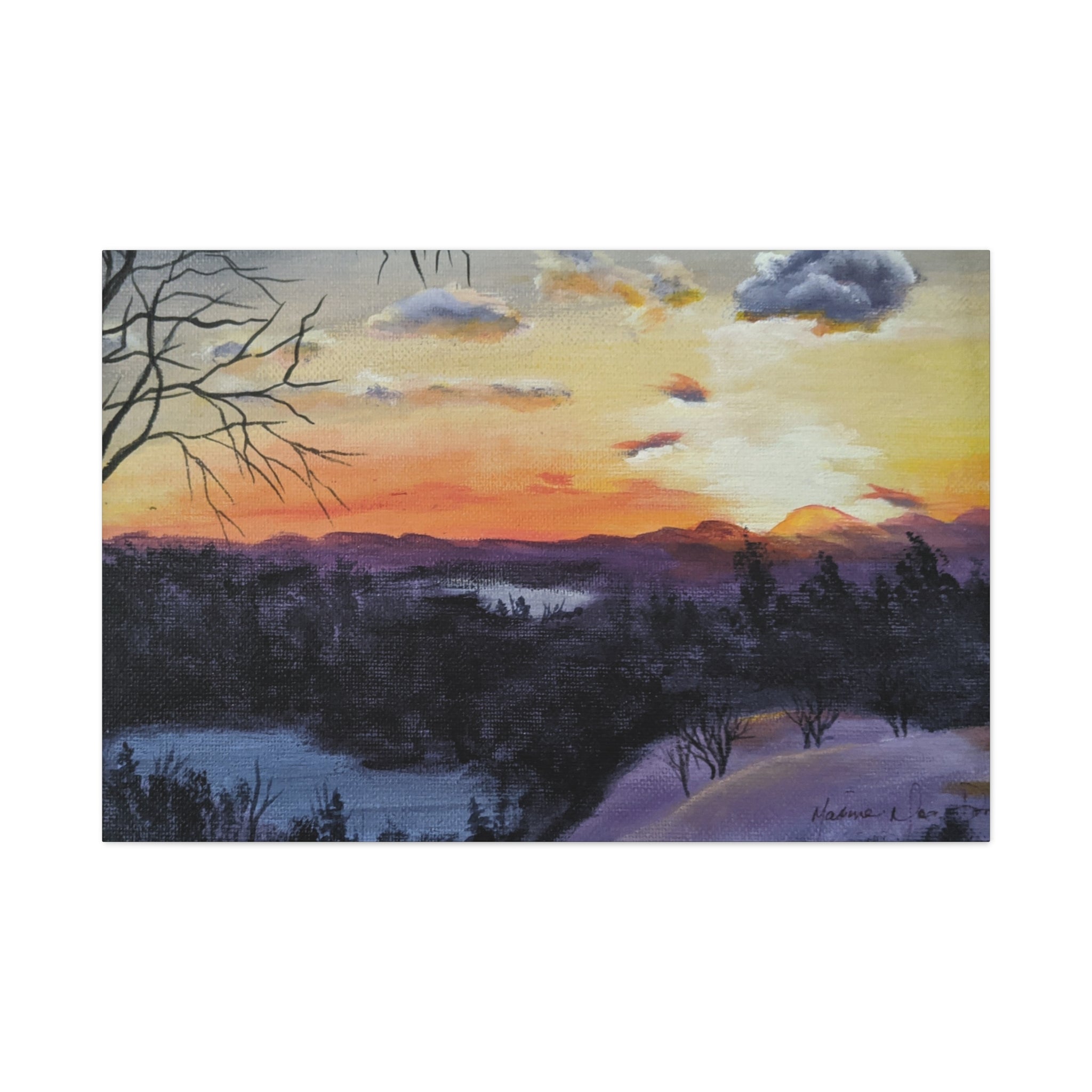 EVENING IN THE SHANDOAH VALLY - Sunset Winter Landscape Canvas Print — Matte Stretched Wall Art