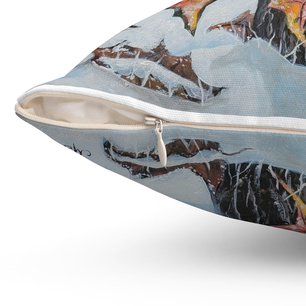 Autumn Branches Square Pillow — Watercolor Fall Leaves Decorative Throw Pillow
