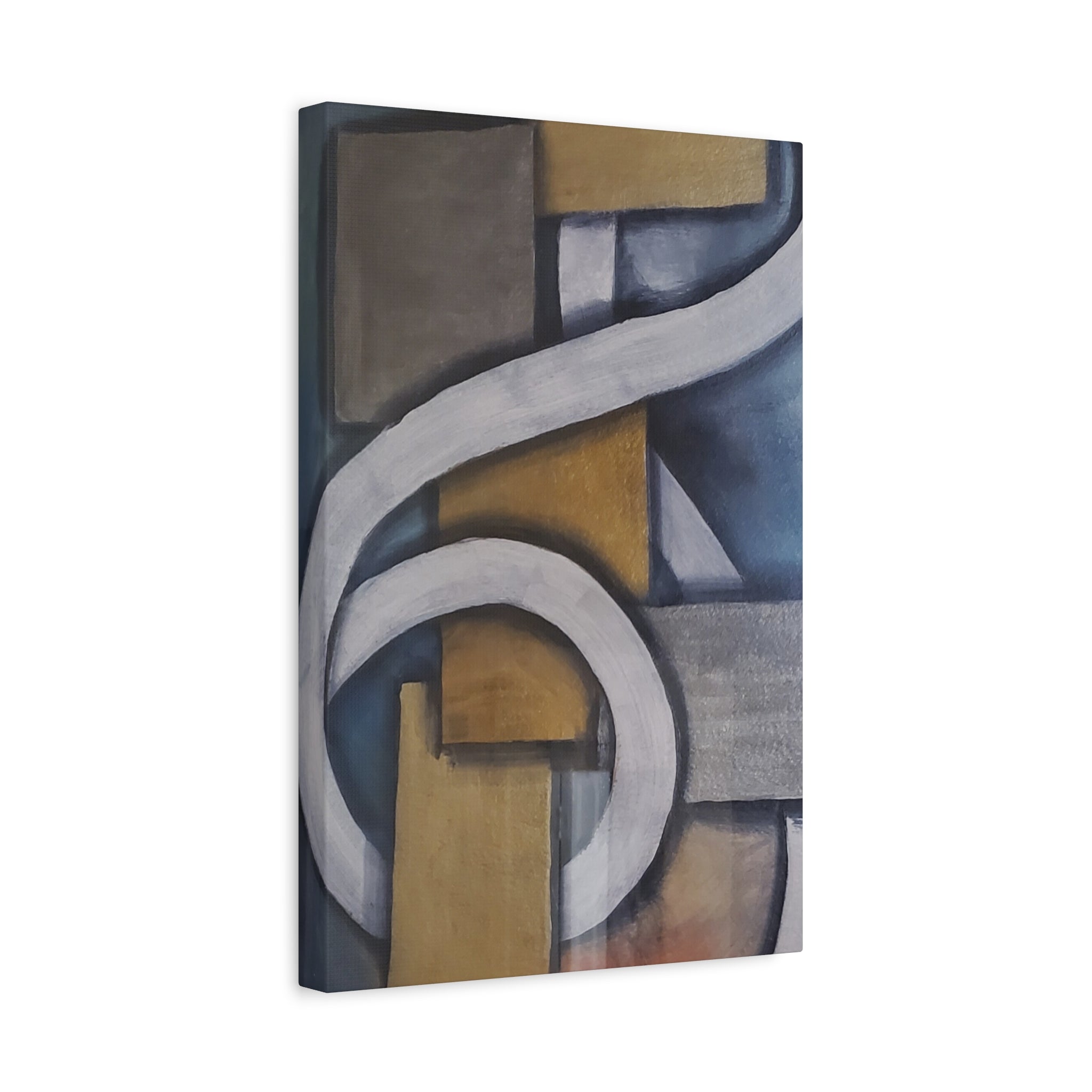 METALIC BLOCKS - Abstract Geometric Matte Canvas Print — Modern Blue & Gold Wall Art