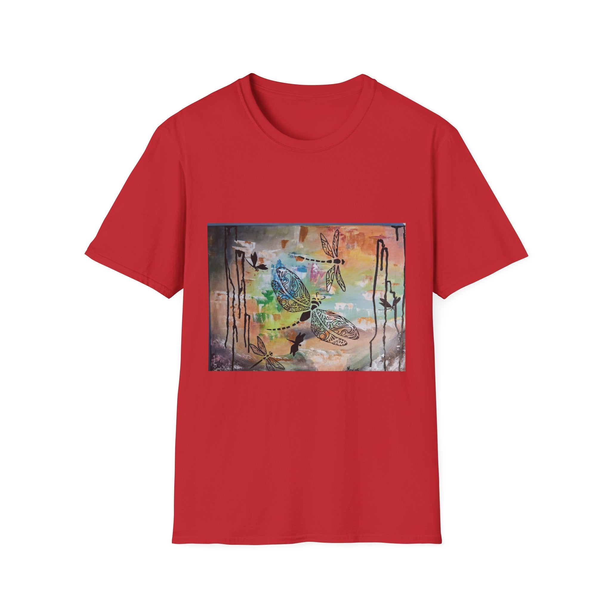 GUARDIANS OF THE LAND - Dragonfly Abstract Art T-Shirt — Colorful Surreal Nature Graphic Tee
