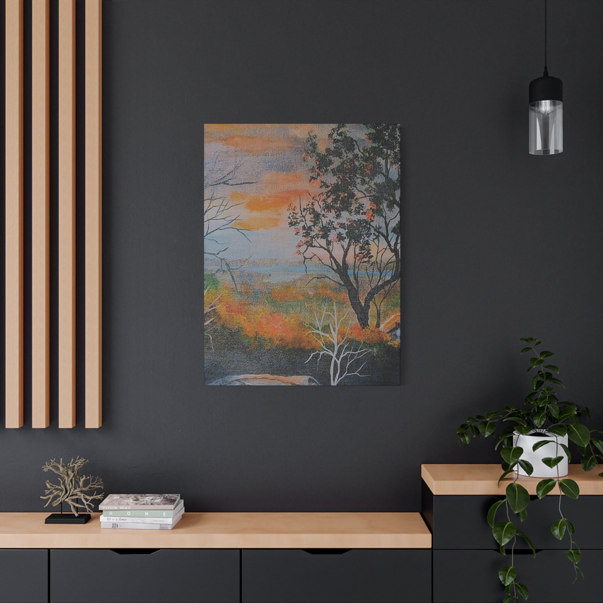 EVENING NEAR THE HUDSON RIVER - Sunset Landscape Canvas Print — Seaside Tree Matte Stretched Wall Art