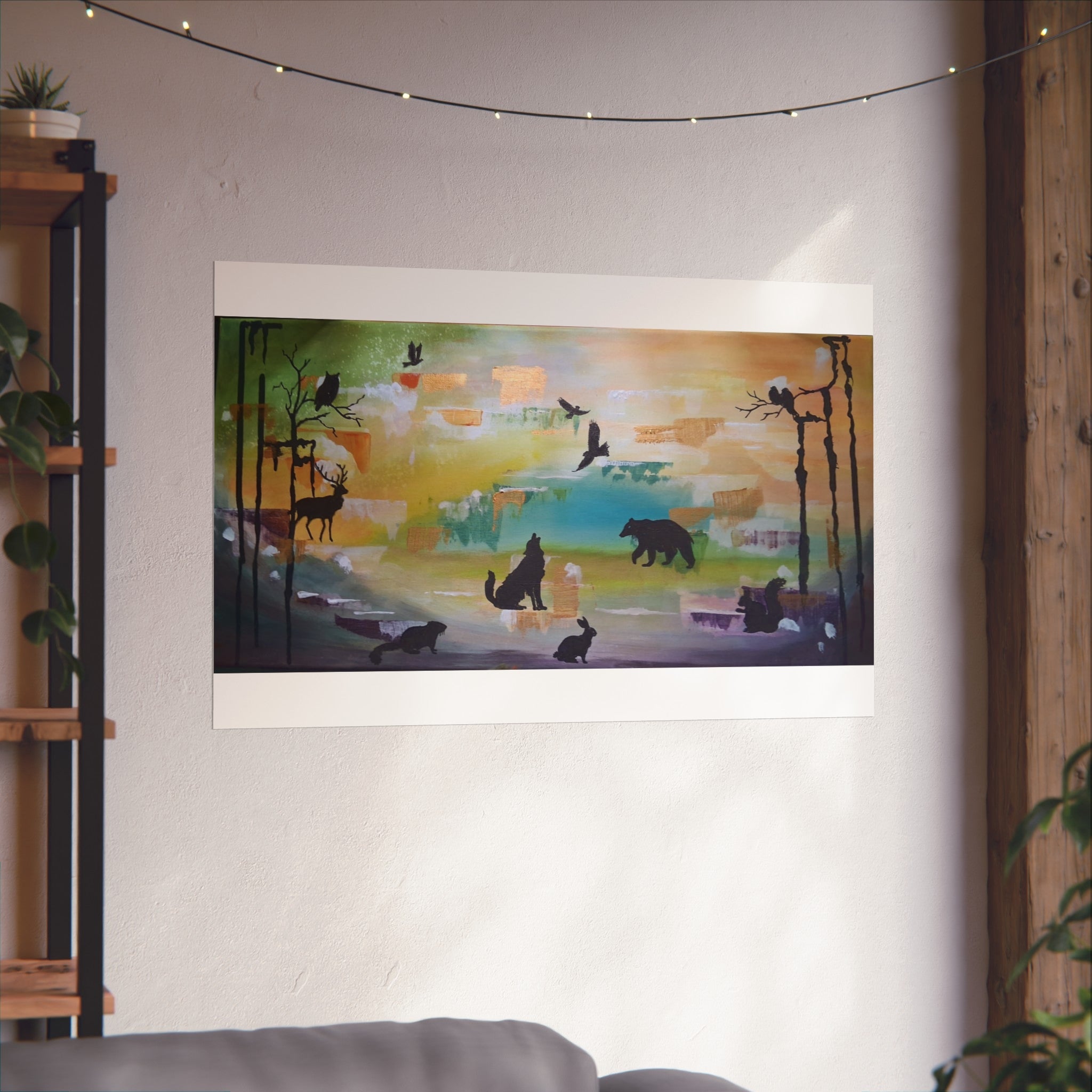 Wildlife Silhouette Fine Art Poster — Forest Animals Sunset Wall Art