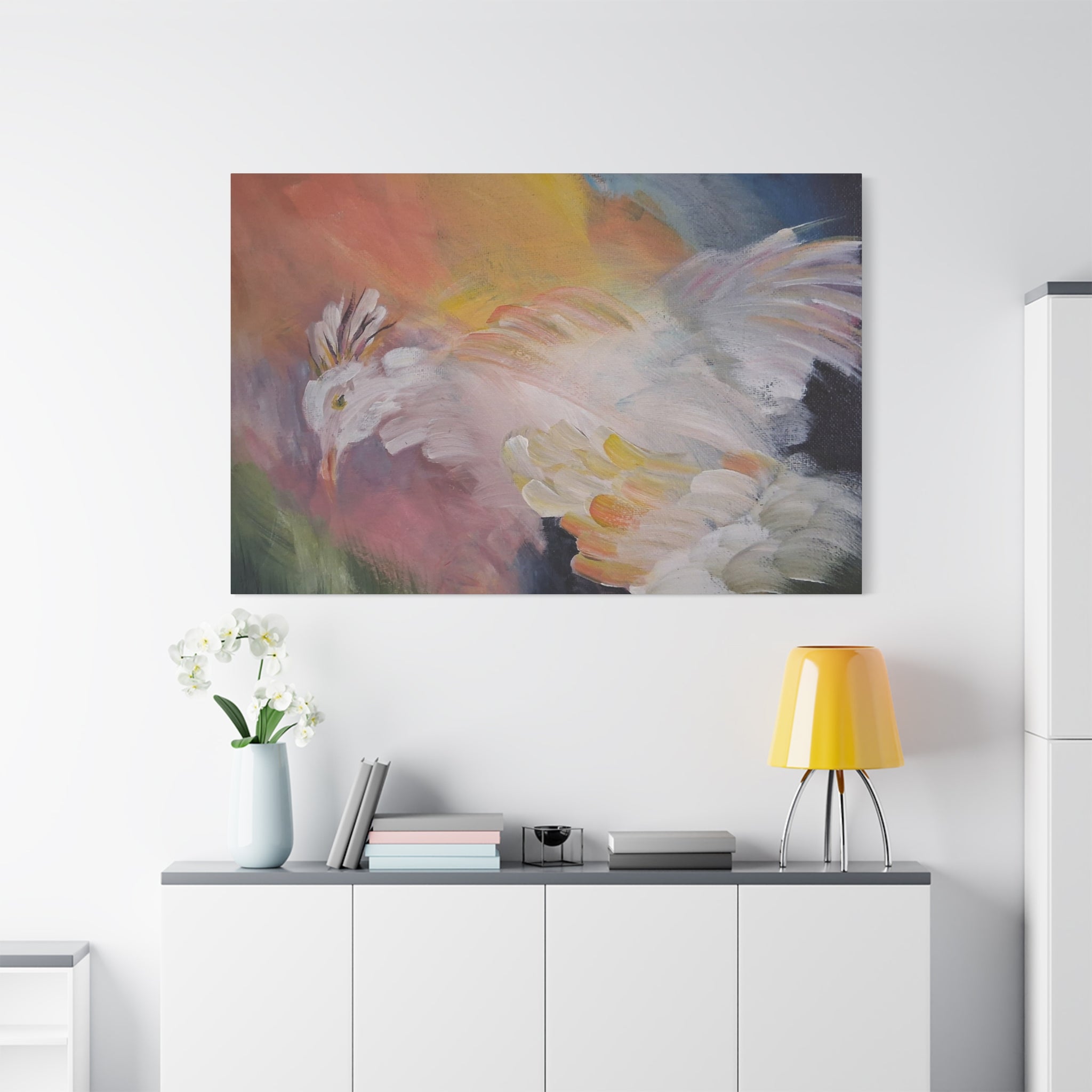 RISE OF THE RADIENT HEN - Art Canvas Print — Soft Pastel Bird Wall Art, Matte Stretched 1.25"