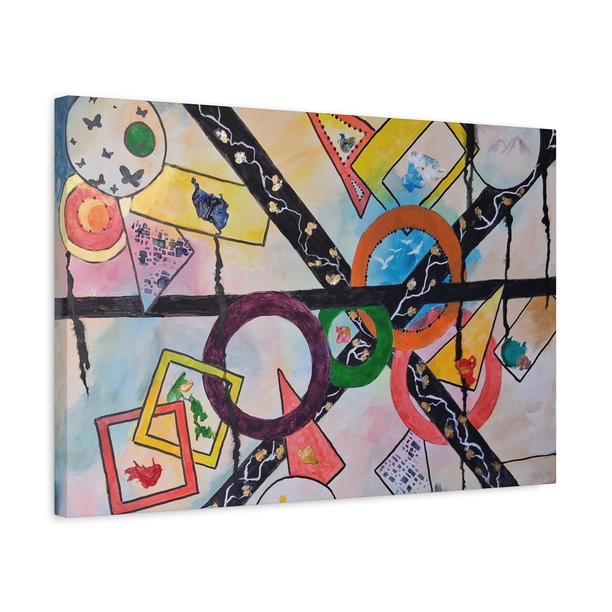 SERCHING FOR GREATNESS - Abstract Geometric Canvas Print — Colorful Rings & Cards Matte Stretched Wall Art