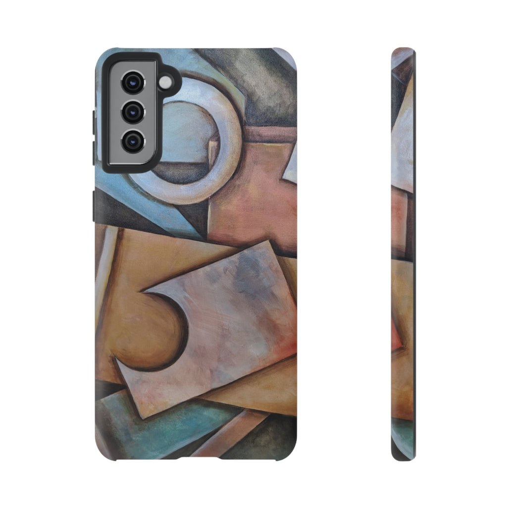 Abstract Geometric Tough Phone Case – Modern Cubist Art Protection