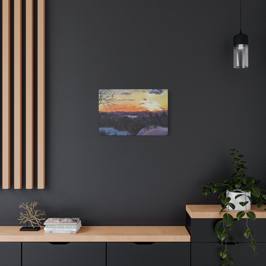 EVENING IN THE SHANDOAH VALLY - Sunset Winter Landscape Canvas Print — Matte Stretched Wall Art